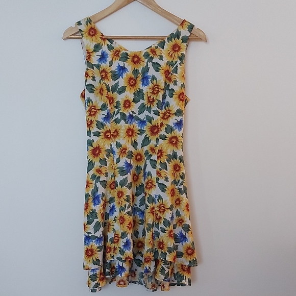 Vintage All That Jazz A Line Dress Sunflower Print Criss Cross Back Size 9-10 - Picture 1 of 7